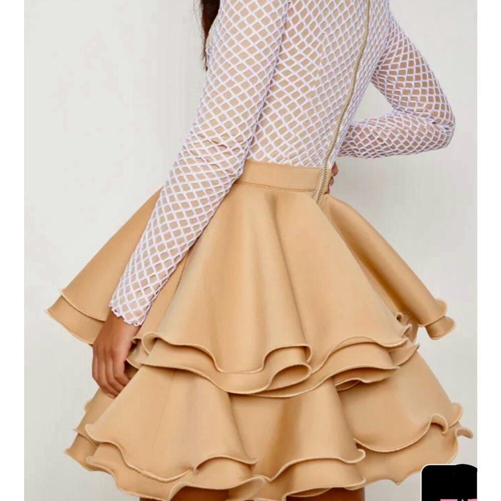 NUDE APPLIQUE DETAIL RUFFLE TIERED SKATER DRESS NWT SIZE 0 - Picture 5 of 14